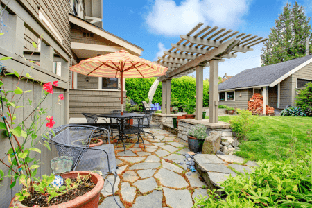 sloped patio hillside garden