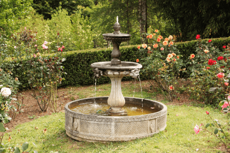 water fountain in sloped garden