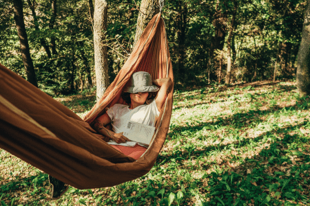 woman in hammock reading