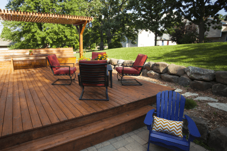 wooden sloped backyard deck ideas