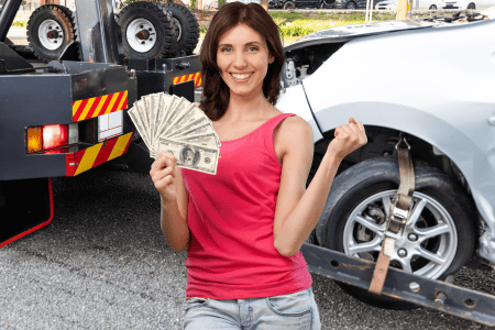 happy lady with cash 500 for junk cars