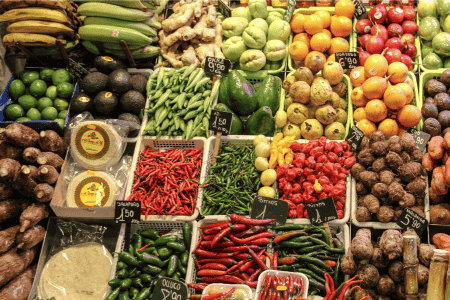 fruits and vegetables at a famer's market