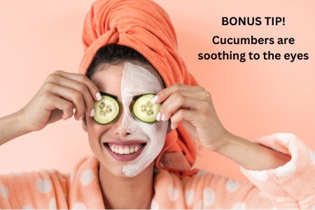 woman with cucumber slices on eyes