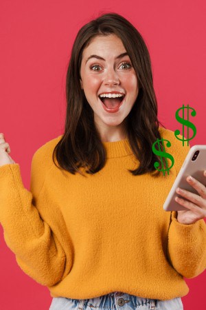 woman on phone completing surveys