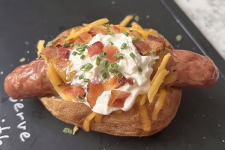 loaded hotdog in a potato - easy father's day recipes
