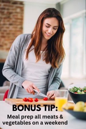bonus tip for dirt cheap meals - woman meal prepping