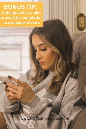 woman on phone ordering groceries online