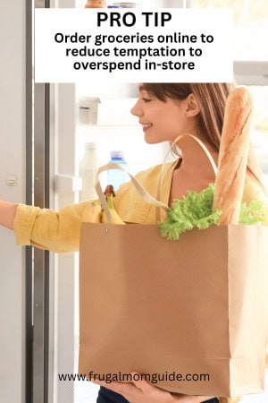 cheap Walmart meal plan pro tip - woman holding grocery bag in kitchen