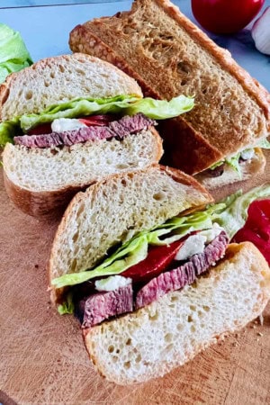 flank steak & Gorgonzola sandwich