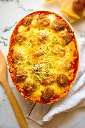 baked spaghetti and meatball