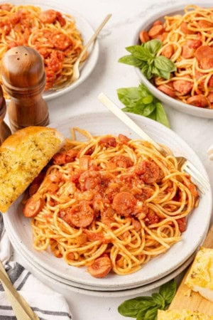 spaghetti and hot dogs
