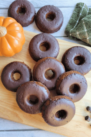 pumpkin donuts with dark chocolate glaze